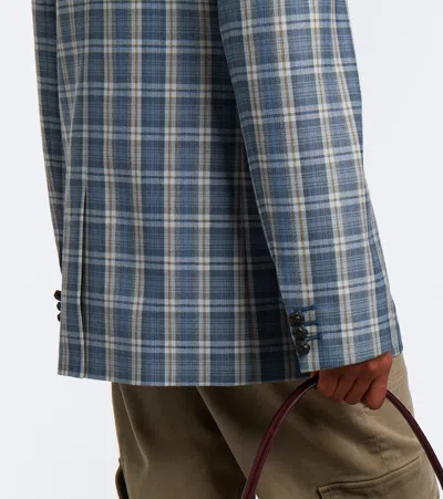 Acne Studios Plaid Wool Mouliné Blazer In Blue