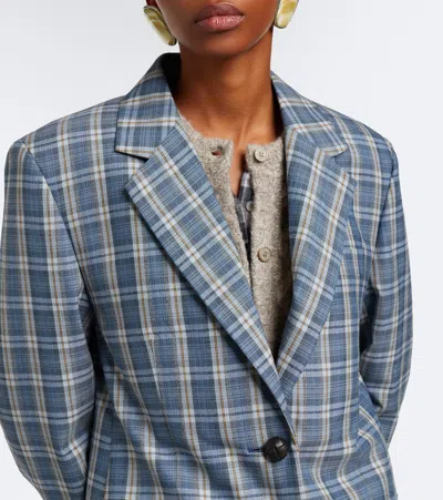 Acne Studios Plaid Wool Mouliné Blazer In Blue