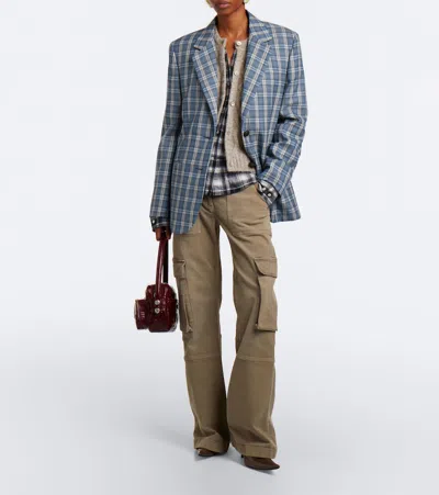 Acne Studios Plaid Wool Mouliné Blazer In Blue