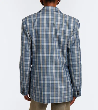 Acne Studios Plaid Wool Mouliné Blazer In Blue