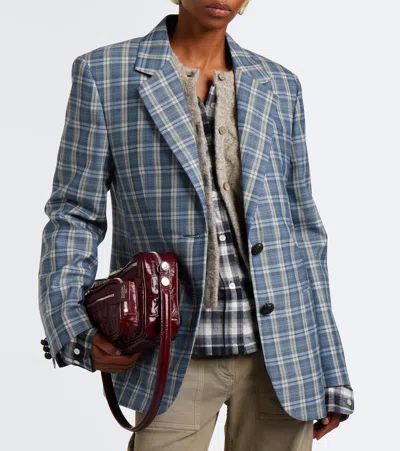 Acne Studios Plaid Wool Mouliné Blazer In Blue