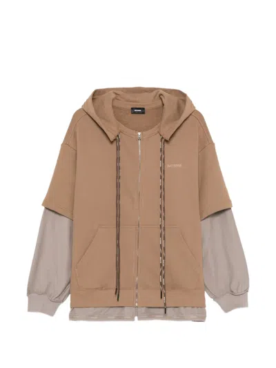 We11 Done Layered Double-string Zip-up Hoodie In Brown | ModeSens