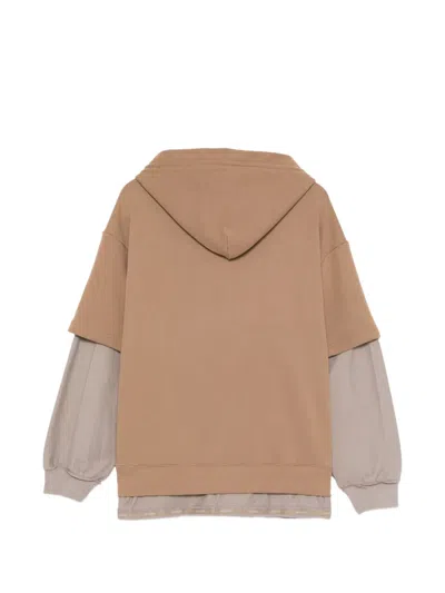 We11 Done Layered Double-string Zip-up Hoodie In Brown | ModeSens