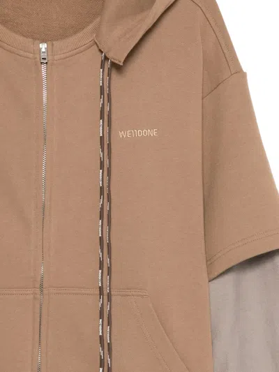 We11 Done Layered Double-string Zip-up Hoodie In Brown | ModeSens