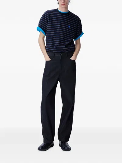 Ader Error Striped Cotton T-shirt In Blue
