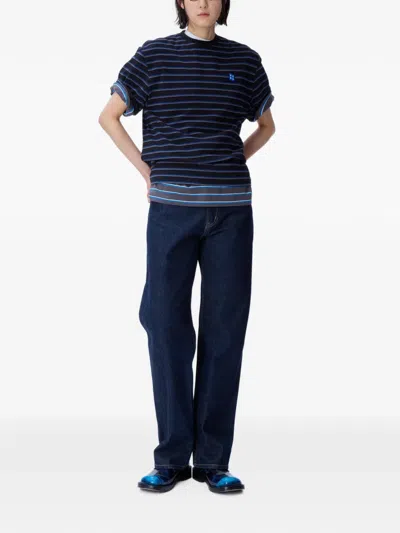 Ader Error Striped Cotton T-shirt In Blue