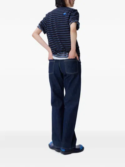 Ader Error Striped Cotton T-shirt In Blue