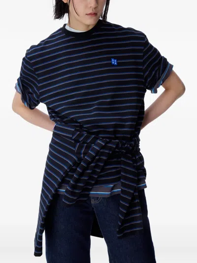 Ader Error Striped Cotton T-shirt In Blue