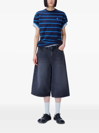 Ader Error Striped T-shirt In Blue