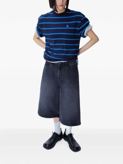 Ader Error Striped T-shirt In Blue