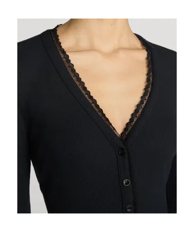 Frame Button-front Long-sleeve Knit Top In Black