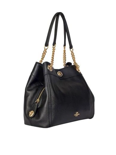 Shop Coach Hammered Leather Shoulder Bag In Black