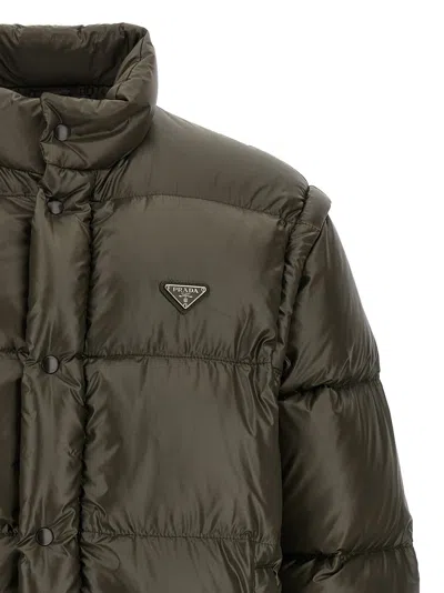 Prada Recycled Polyamide Quilted Down Jacket In Gray