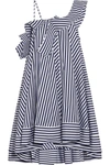 MSGM One-shoulder ruffled striped cotton mini dress