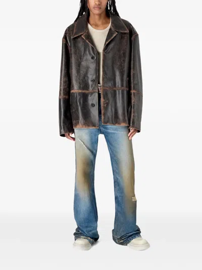 Camperlab Distressed Leather Jacket In Gray