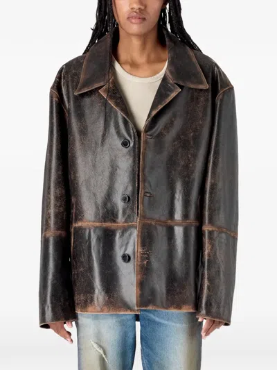 Camperlab Distressed Leather Jacket In Gray