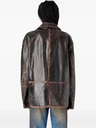 Camperlab Distressed Leather Jacket In Gray