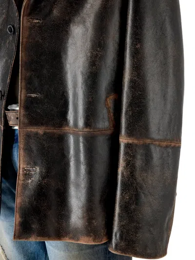 Camperlab Distressed Leather Jacket In Gray