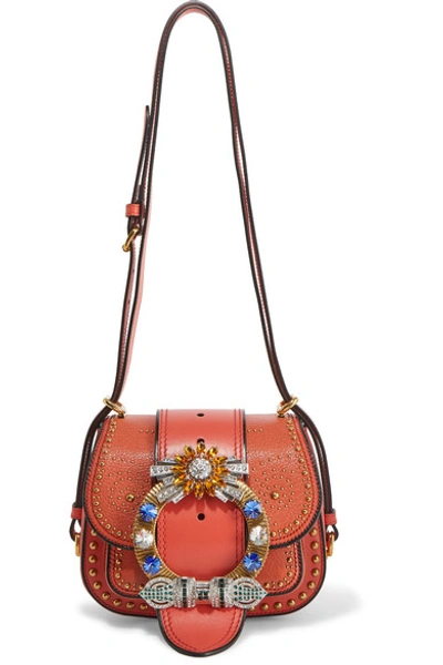 Miu Miu Dalia Embellished Leather Cross-body Bag In Coral-orange