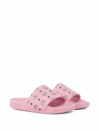 Mcm Visetos-monogram Slides In Pink