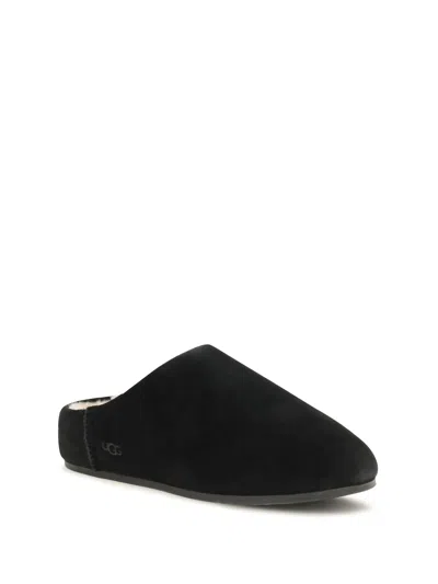 Ugg -style Elea Suede Faux Fur Slip-on Flat Mule In Black