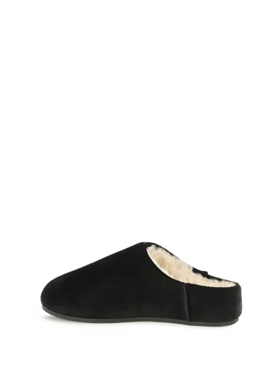 Ugg -style Elea Suede Faux Fur Slip-on Flat Mule In Black