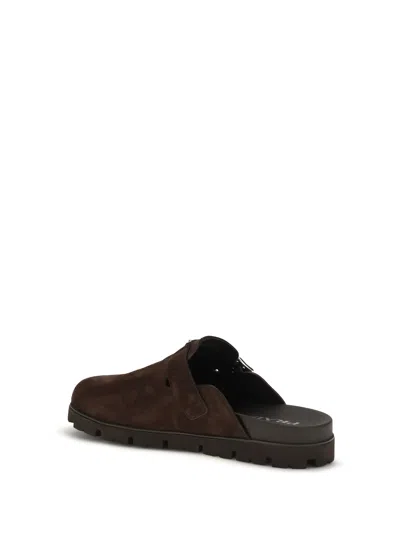 Prada Suede Mules In Brown
