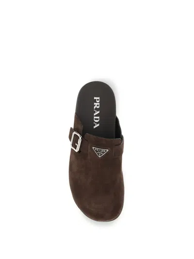 Prada Suede Mules In Brown