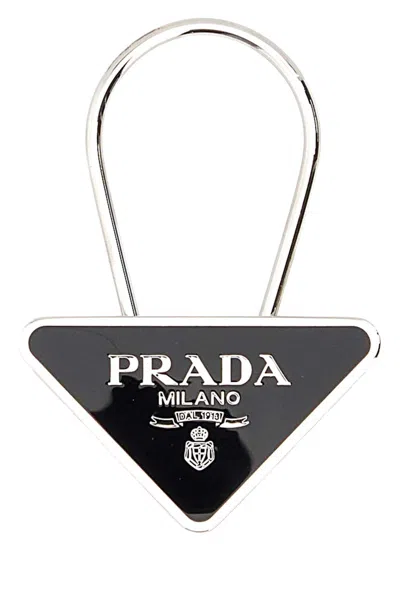 Prada Metal Key Ring Triangular Shape Engraving In Gold
