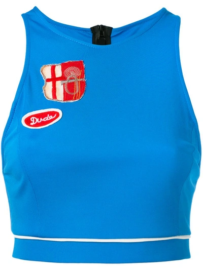 Mr & Mrs Italy Patch Cropped Vest In Blue