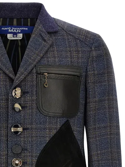 Junya Watanabe Patchwork Check-pattern Blazer In Blue