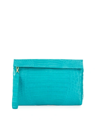 Nancy Gonzalez Soft Crocodile Wristlet Clutch Bag, Turquoise