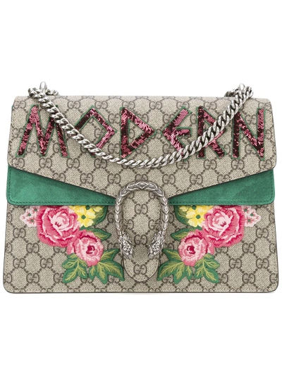 Gucci Dionysus Medium Embellished Appliquéd Coated-canvas And Suede Shoulder Bag