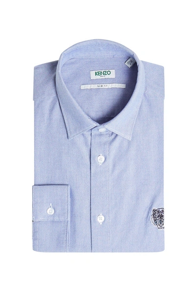 Kenzo Cotton Shirt With Embroidered Motif In Blue