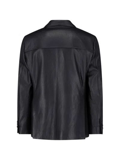 Tonywack Button-up Leather Jacket In Black