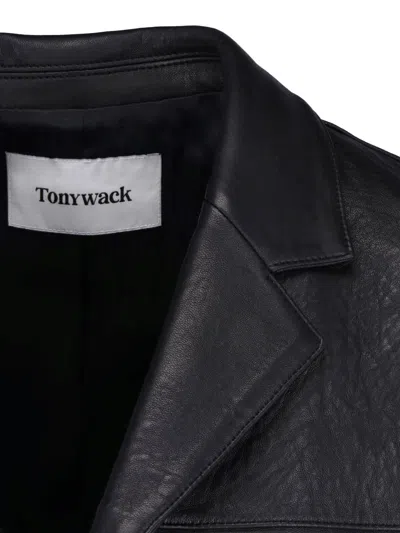 Tonywack Button-up Leather Jacket In Black