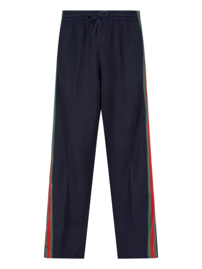 Gucci Web Deatail Trousers In Blue