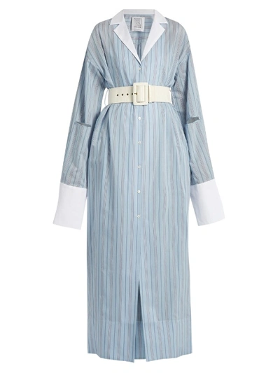 Rosie Assoulin Schloppy Joe Belted Striped Cotton And Silk-blend Maxi Dress In Light-blue