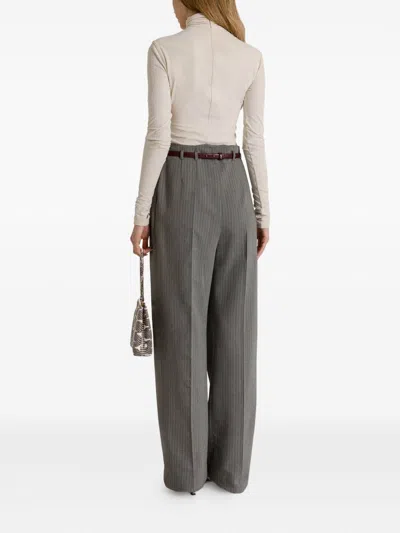 Alberta Ferretti Herringbone-pattern Belt-loop Trousers In Gray