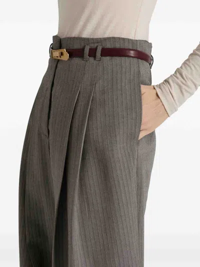 Alberta Ferretti Herringbone-pattern Belt-loop Trousers In Gray