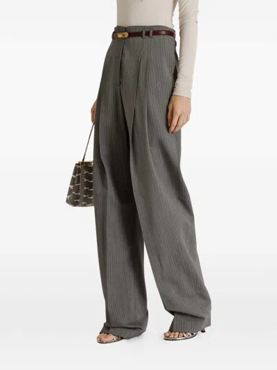 Alberta Ferretti Herringbone-pattern Belt-loop Trousers In Gray