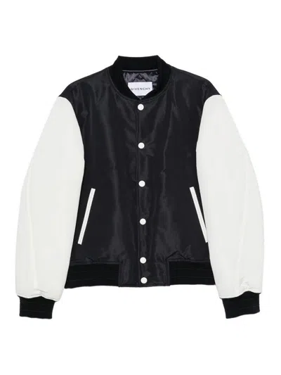 Givenchy Satin Varsity Jacket With Ribbed Trim And Button-front In Black
