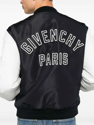 Givenchy Satin Varsity Jacket With Ribbed Trim And Button-front In Black