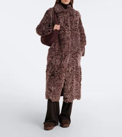 Mou Shearling Platform Mules In Brown
