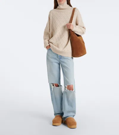 Mou Shearling Platform Mules In Brown