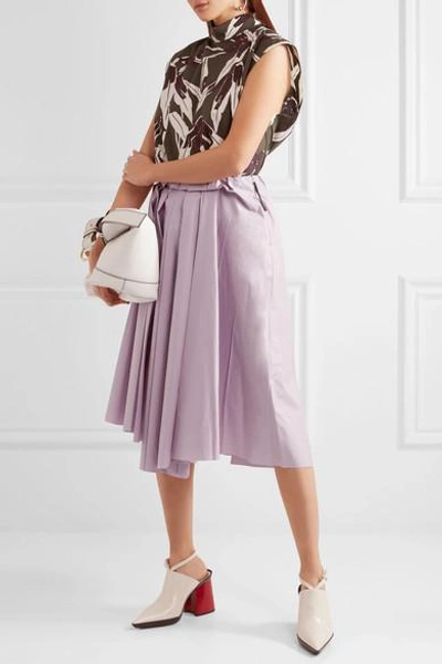 Shop Marni Pleated Cotton Midi Skirt