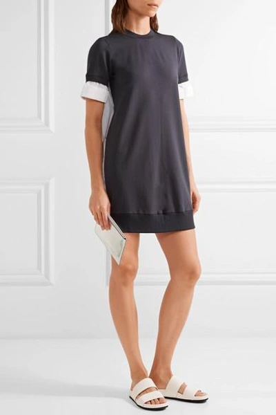Shop Clu Cotton Poplin-trimmed Jersey And Striped Oxford Mini Dress