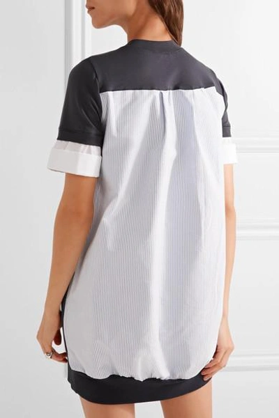 Shop Clu Cotton Poplin-trimmed Jersey And Striped Oxford Mini Dress