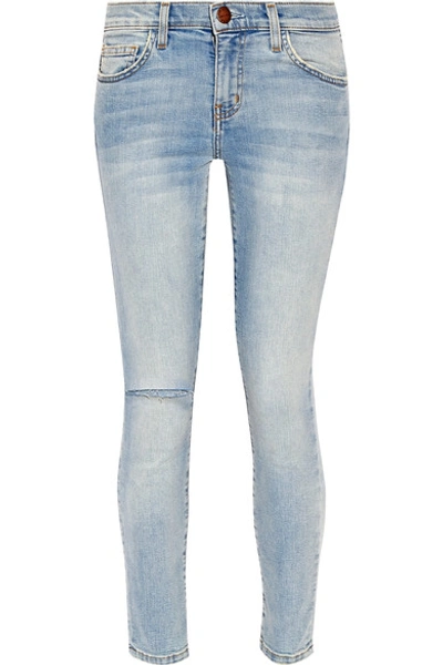 Current Elliott Stiletto Cropped Distressed Mid-rise Skinny Jeans In Mid Denim