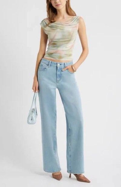 Open Edit Cap Sleeve Mesh Top In Multi
